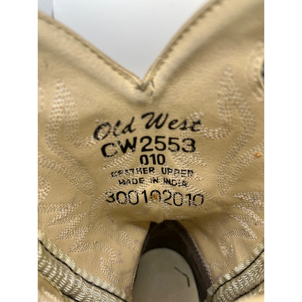 Old West Kids Leather Cowboy Boots CW2553 Tan Black Western Style Size 10 - Picture 7 of 7